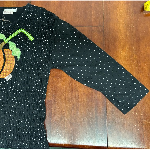 Beverly's Pumpkin Autumn Blouse Womens L Black White Polka Dot Crinkle Fabric - Picture 10 of 13
